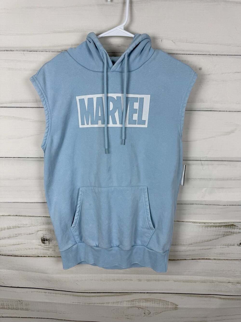 Marvel Light Blue Sleeveless Hoodie With Front Pocket Size S